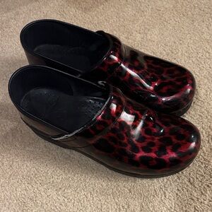 Dansko Red Leopard Print Clogs size 38